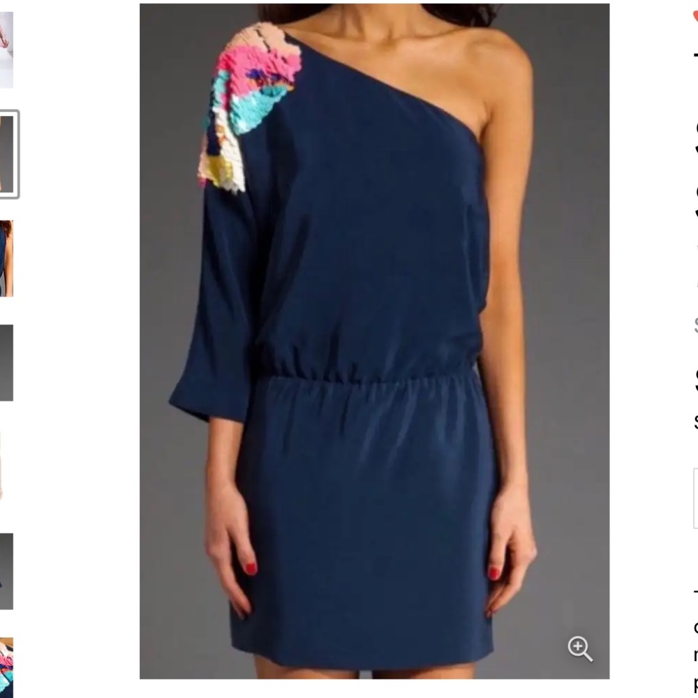 Tibi begonia navy silk one shoulder dress with sequin detail